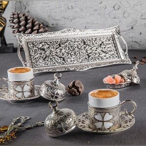 Turkish Luxury 4Piece Coffee Cup Set 125-S-K11 Ottoman StyleTray with Sugar Bowl
